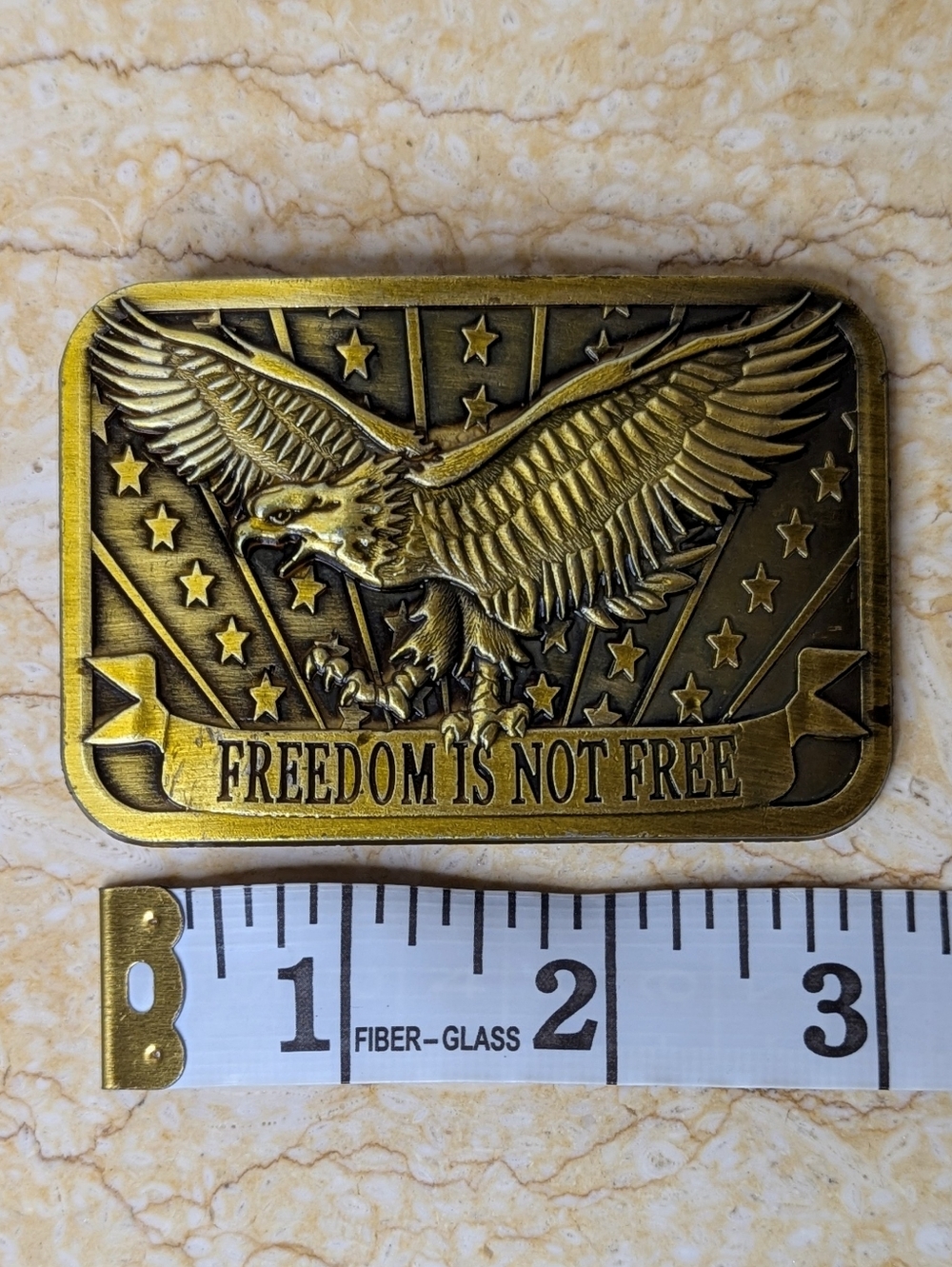 Vintage Eagle & Stars Freedom Is Not Free American Brass Gold Tone Belt Buckle - Picture 4 of 5